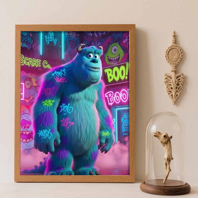 Disney Diamond Painting Kit Monsters Inc Graffiti 5D DIY, suitable for beginners and craft lovers, interior space decoration Round 20x30cm