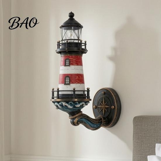 Atmosfærisk gangvegglampe Kystfyrtårnlampe, Sconce i harpiks med maritimt tema, Retro middelhavsstil Dekorativ Kreativ B&B-dekorasjon