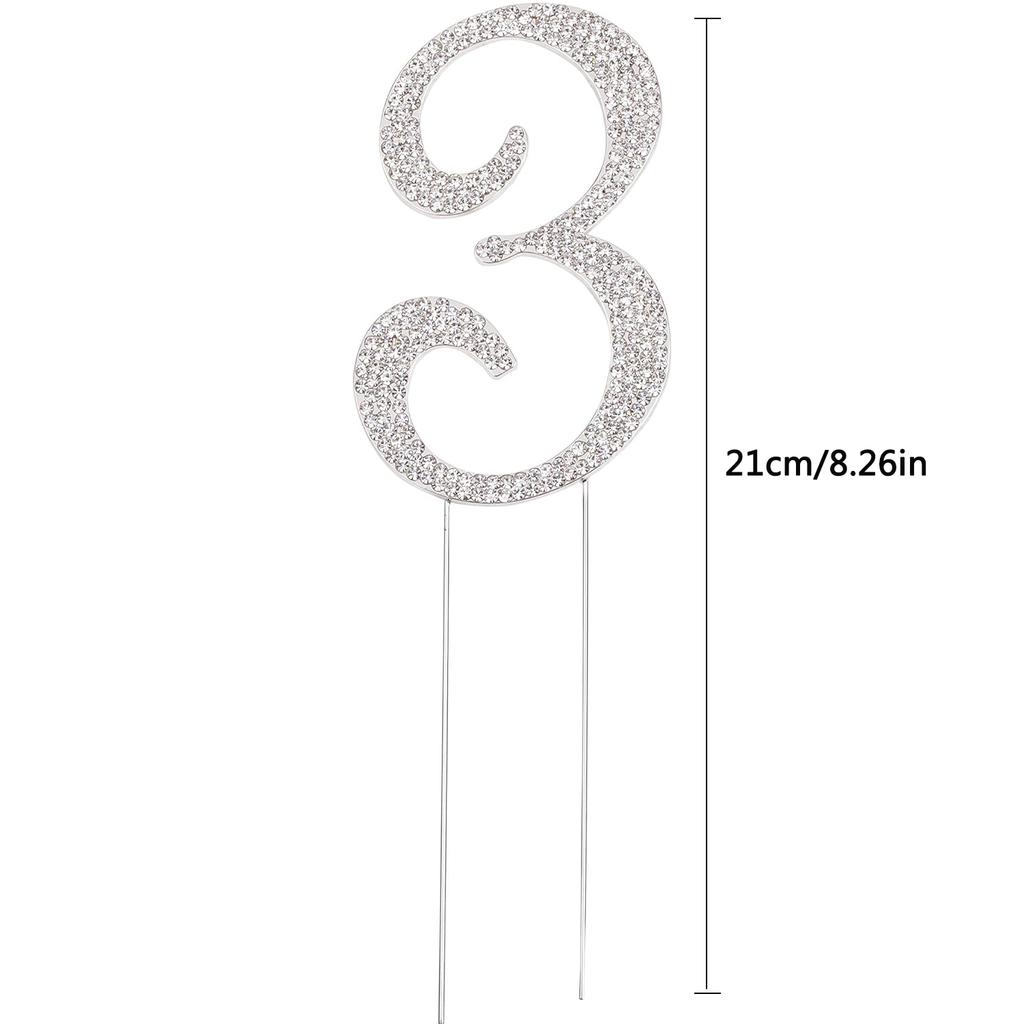 Number 3 Rhinestones Silver 3" Crystal Cake Topper Birthday Cake Topper Boy or Girl Birthday Anniversary Party Decoration Supply