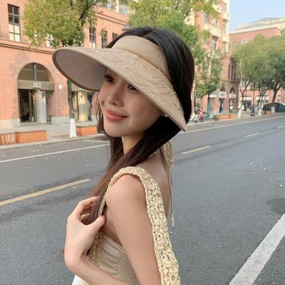 New Summer Headband Empty Top Hat Lace Flower Cloth Empty Top Hat Summer Versatile Casual Sun Hat Outdoor Sun Protection Hat