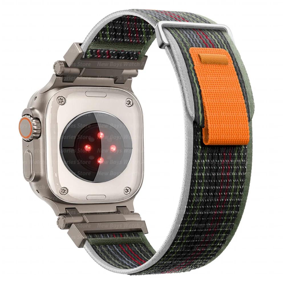Nylon Strap For Apple Watch Ultra 2/1 49mm 46mm 45mm 44mm Metal Connector Bracelet For iWatch Series 10 9 8 7 6 5 4 se Men Band