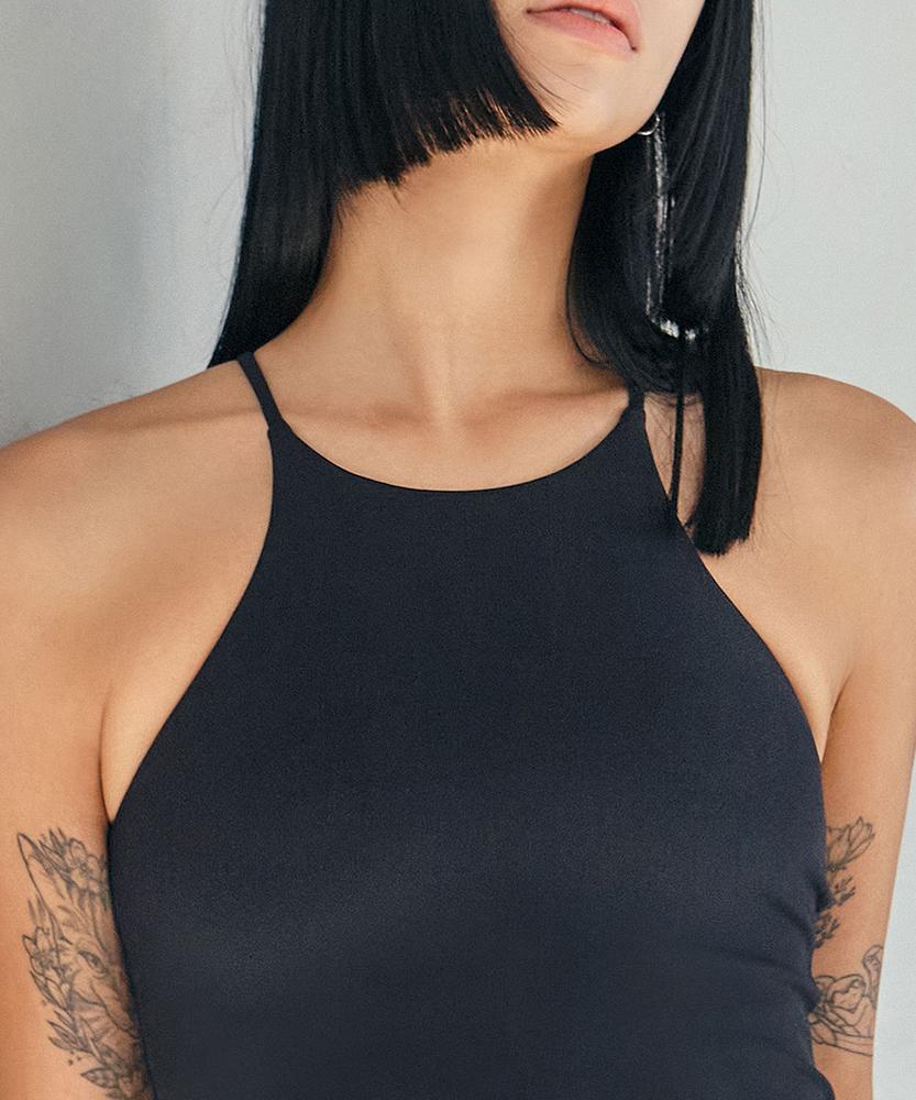Debiweeo Rounded Halter Sleeveless Devi-Ts0047-Black