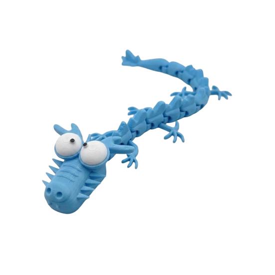 3D Printed Cartoon Eyes Dragon Movable Joints Dragon Figurine Big Ornament with Stress синий