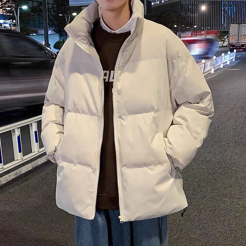 Herren Trendy Winter Stehkragen Baumwolljacke - Hong Kong Stil Vielseitige Oberbekleidung, Einfarbig, Lockere Passform, Warme Brot-Stil Jacke für Paare