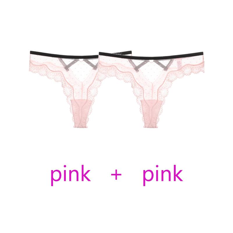 TERMEZY 2Pcs/Lot Sexy Lace Panties Women Low-waist Underwear Hollow Out Transparent Thong Female Seamless G-string Lingerie Underpant