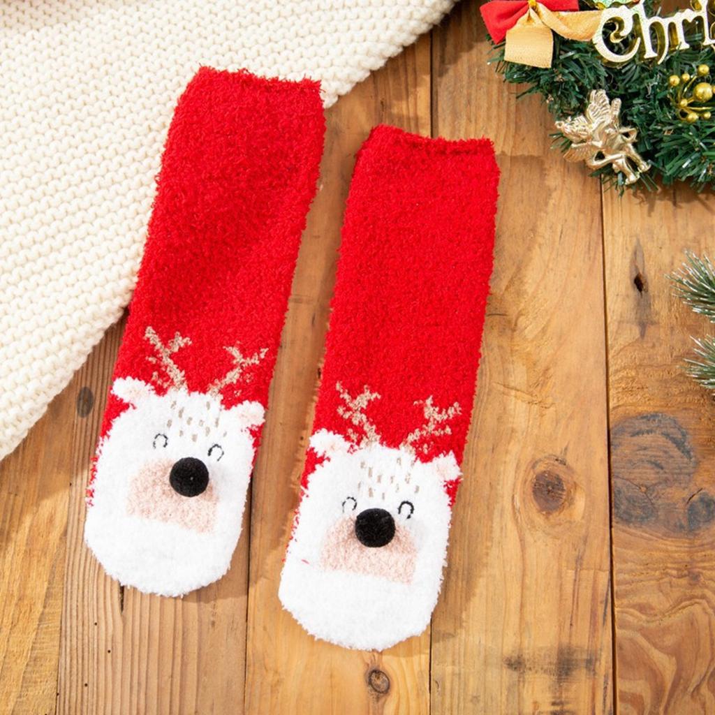 4 Pairs Warm Soft Coral Velvets Christmas Slippers Socks for Indoor Use Festival Cartoon Fuzzy Sleeping Floor Socks