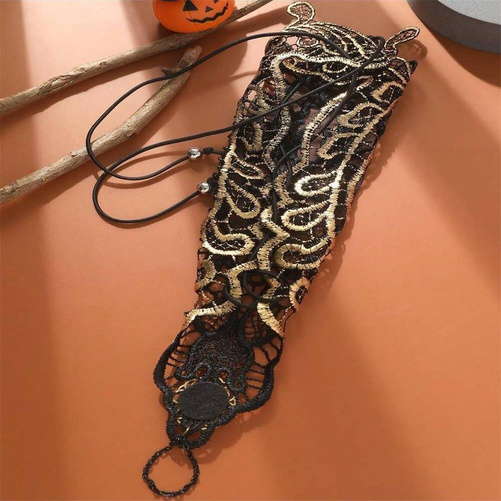 European & American Gothic Dark Feather Lace Cuff & Bracelet Halloween Accessories