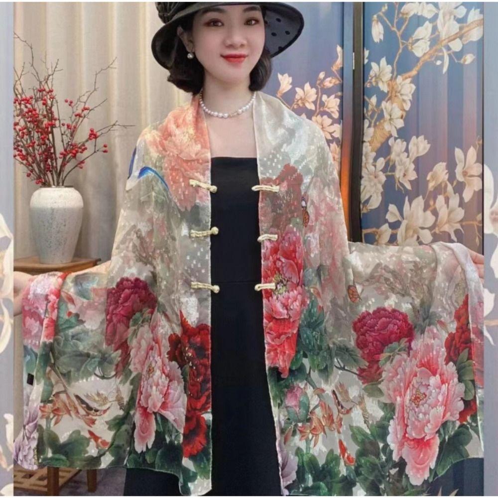 Flower Lady Silk Scarf Sunscreen Travel Photography Scarf Trendy Tudung Scarf Beach