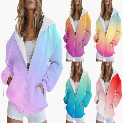 Women's Sweatshirt Autumn Gradient 3D Printed Casual Long Sleeve Zipper Hooded Sweatshirt Clothes Sale