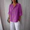 T-shirt Estiva da Donna 2025 Europea & Americana Scollo a V Larga Bottoni Cotone Lino