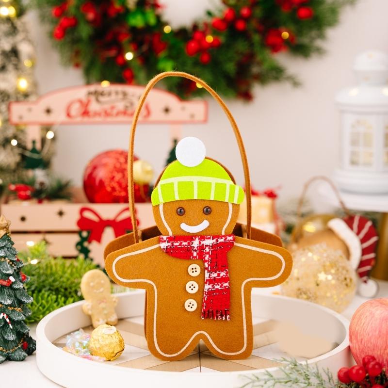Festival Double Sided Gingerbreads Handheld Bag Durable Cloth Materials Spacious Holiday Gift Storage For Home Office Christmas Decoration
