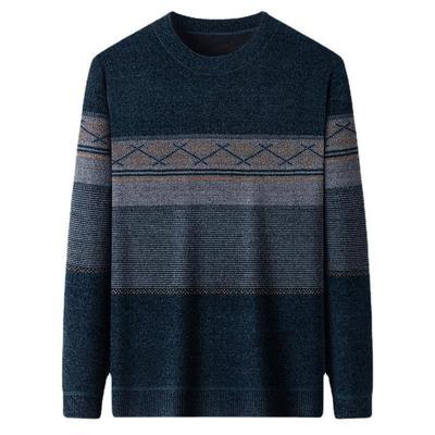 Suéter de Chenilla de Invierno para Papá de mediana edad Hombres Cuello Redondo Terciopelo Engrosado Tops de Punto Cálidos para mediana edad y personas mayores