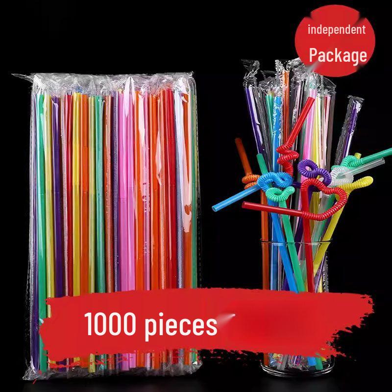 26cm Artistic Colorful Bendable Straw, Individually Wrapped for Drinks & Milk Tea, Food-Grade Disposable for Commercial Use