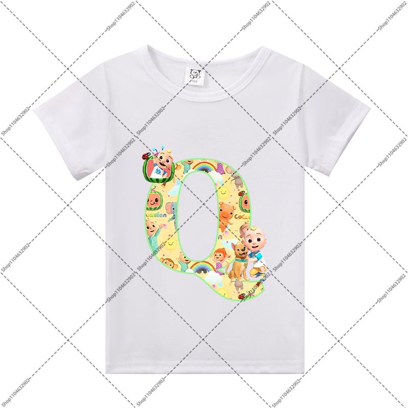 Cocomelons Kids Clothes Cartoon Anime Letter A-Z Print T-shirt Boys Girls Cute Cotton Tee Children Summer Fashion T Shirt Gifts