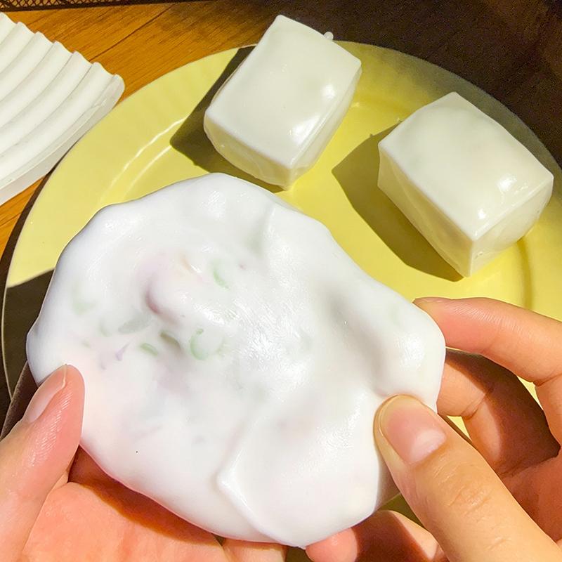 Tofu Shaped Squeezable Fidget Toy Soft Stretchy Texture Crisp Sound For Stress Relief Home Office Use