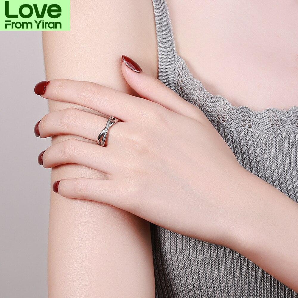 New Women Ring 18k White Gold Fashion Cross Row Adjustable S925 Silver Rings Diy Jewelry Festival Birthday Gift