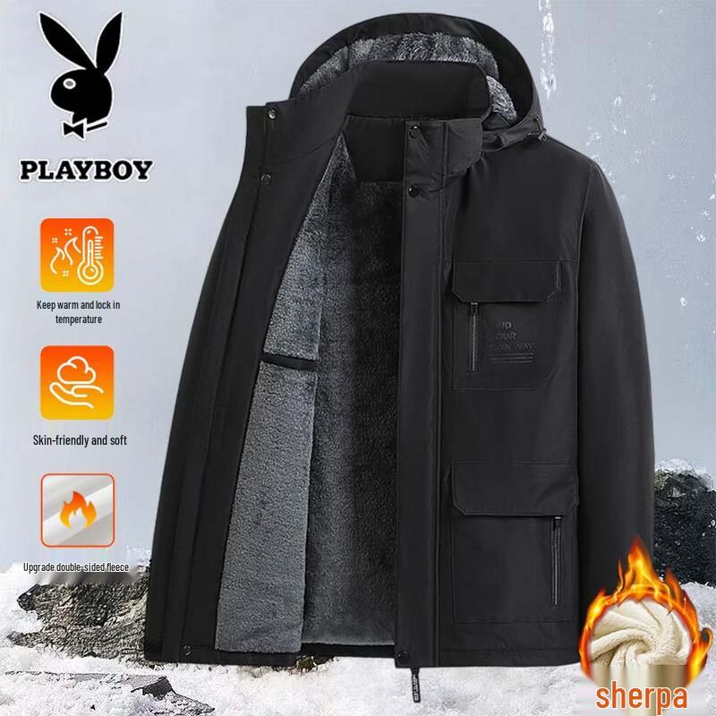 Playboy Men's Detachable Lamb Wool Lined Winter Coat