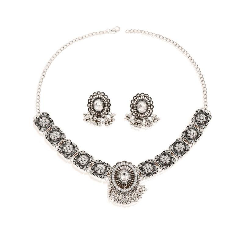 2 Pcs  Vintage coloful Necklace Earrings Set For Women Wedding Ceremenoy  Crystal Decoration Zircon Set