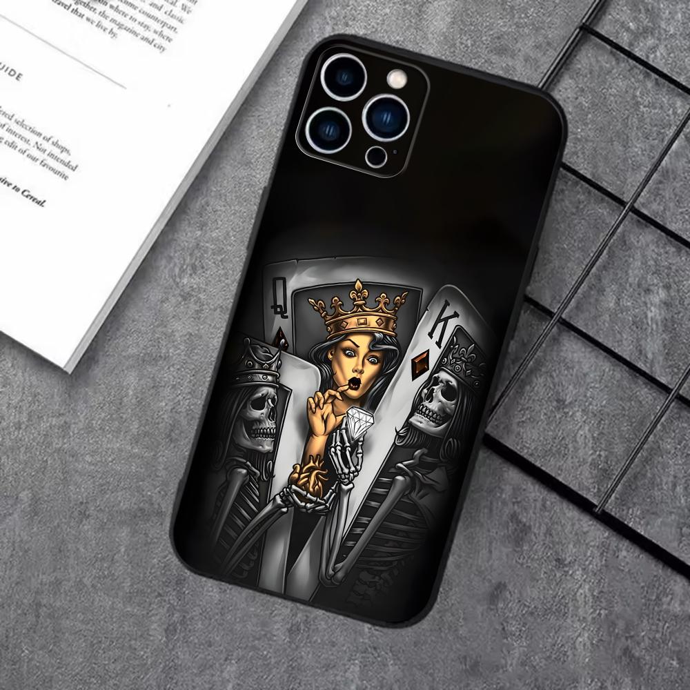 Poker Phone Case For iPhone17 16 16e 15 14 13 12 11 Plus Mini Pro Max Soft Black Shockproof Cover