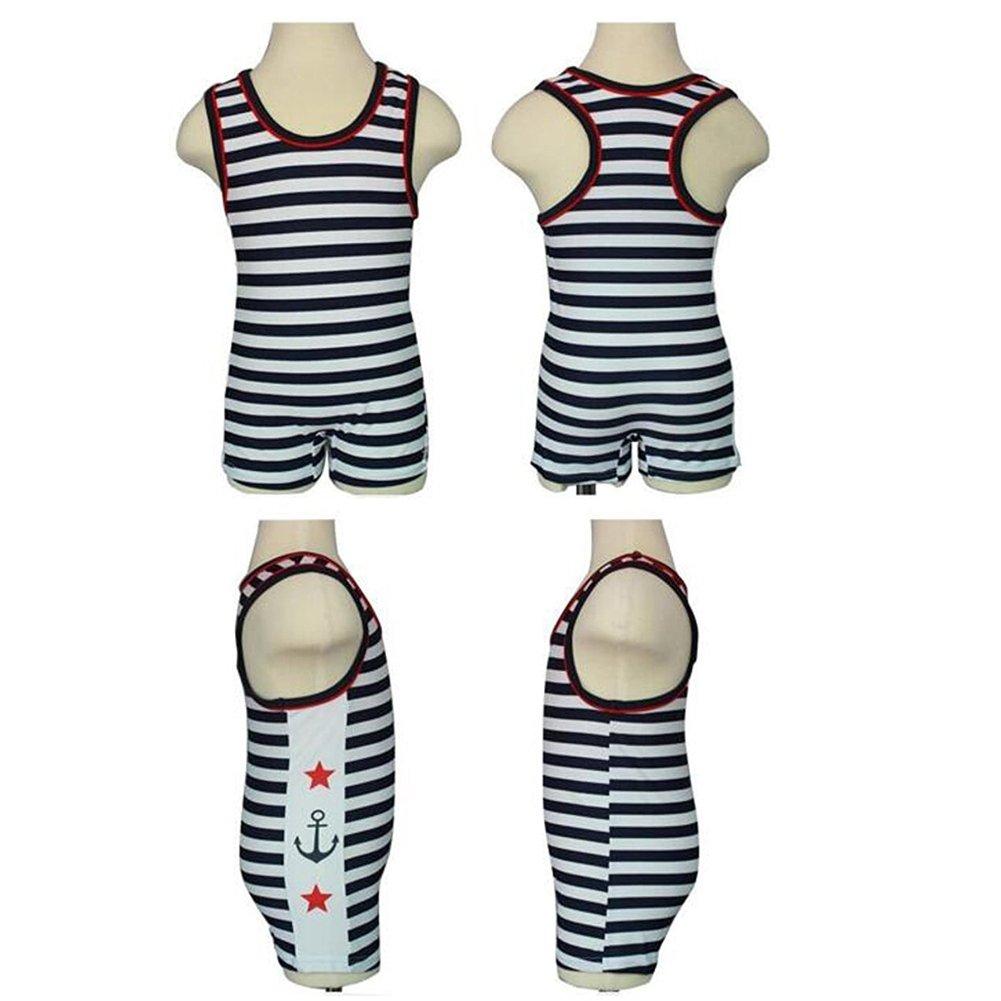 Ymgot Baby Striped Swimsuit with Size 90 Boys' Cap, 2-Piece Set,