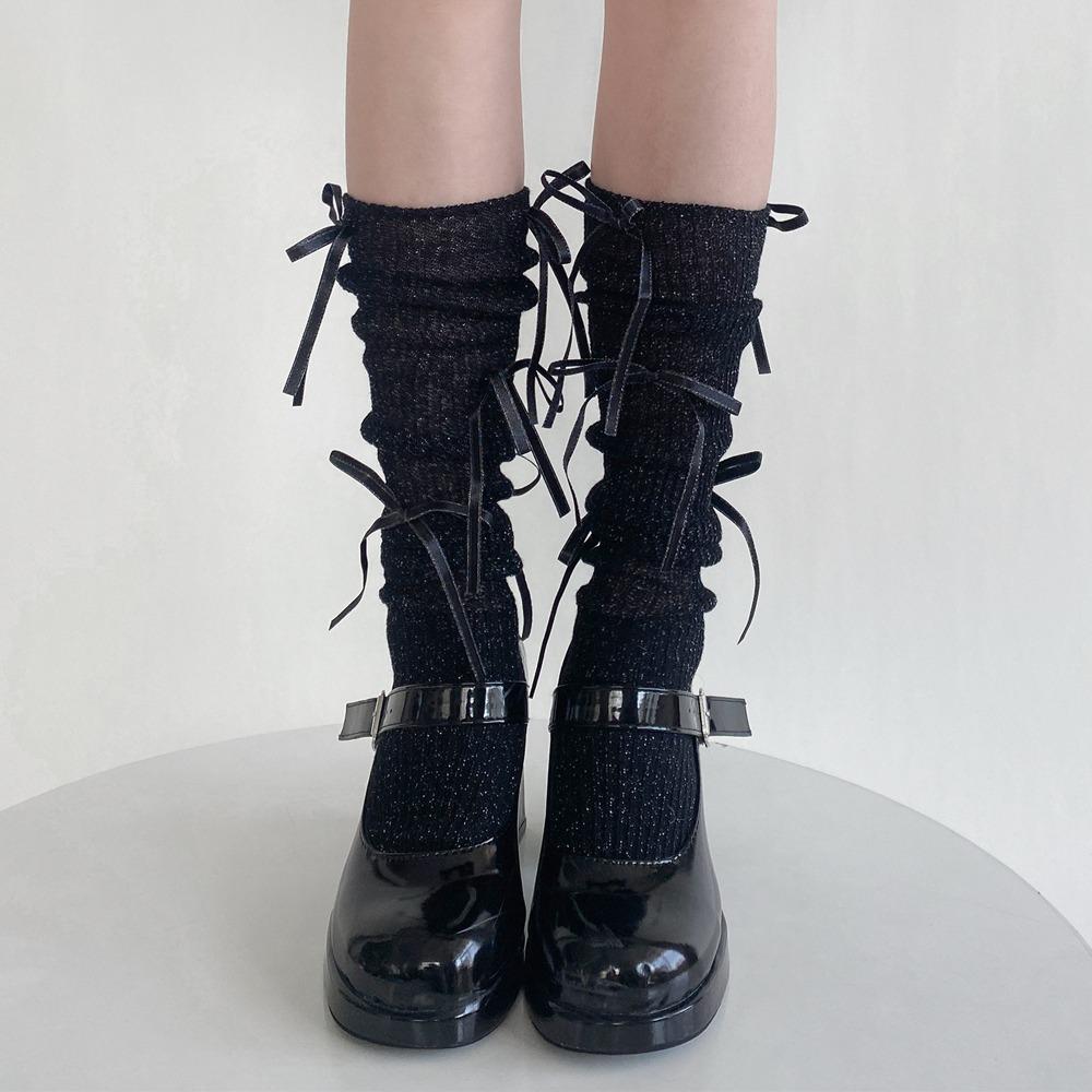 

Solid Color Women s Socks Cotton Bow Calf Socks Lady Fashion Lolita Stockings Lolita Fashion