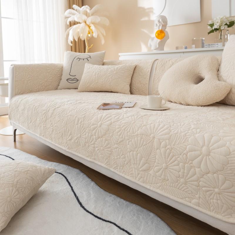 

Solid Color Chenille Quilted Thickened Sofa Cushion Modern Simple Embroidery Non-Slip Sofa Cushion Towel Universal In All Seasons 70*70cm