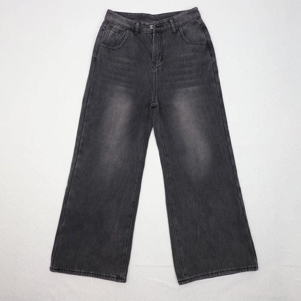 2024 Autumn/Winter Women's Plus Size Floor-Length High Waist Wide Leg Jeans