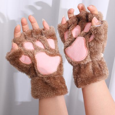 Winter Cute Cartoon Cat Girl Fingerless Gloves