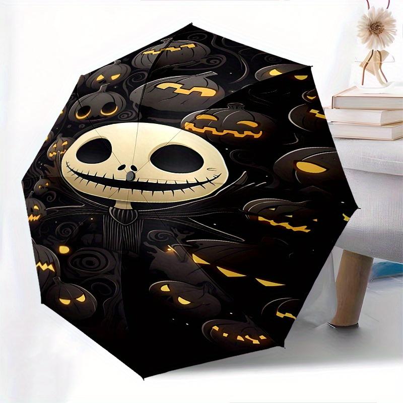 1 Auto Open Jack Skellington, Halloween Themed Colorful 8 rib Portable Umbrella for Men and Women, A Compact Commuting Companion Suitable fo