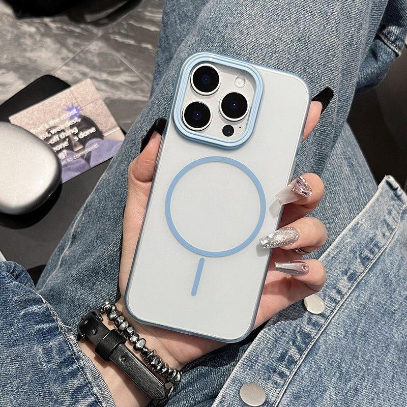 Applicable to iPhone16 ice mist translucent fine ring magnetic mobile phone case Apple 15 matte skin feeling large hole protective case
