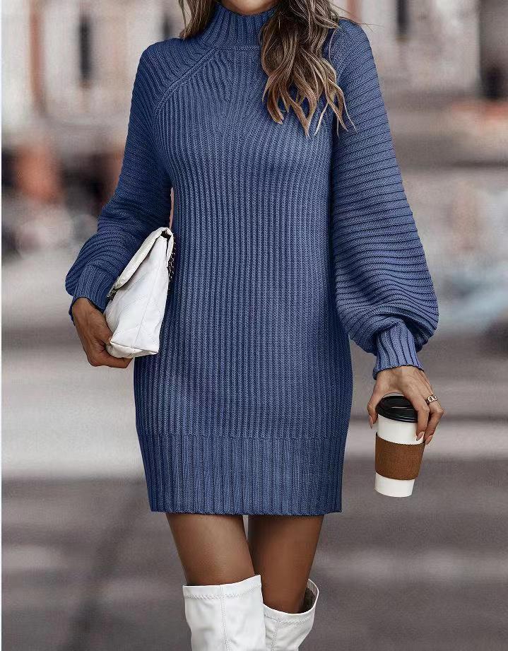 Autumn and winter new European and American turtleneck sweater women's long-sleeved knitted sweater dress women's clothing