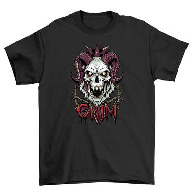 Gothic_43 Schädelhörner T-Shirt - Düster lustig! 100% Baumwolle, Unisex-Druckdesign. Em