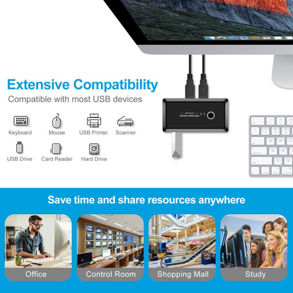 New Printer USB 3.0 Switch Hub Selector Cable 2 PCs Sharing 4 Devices for Keyboard Mouse