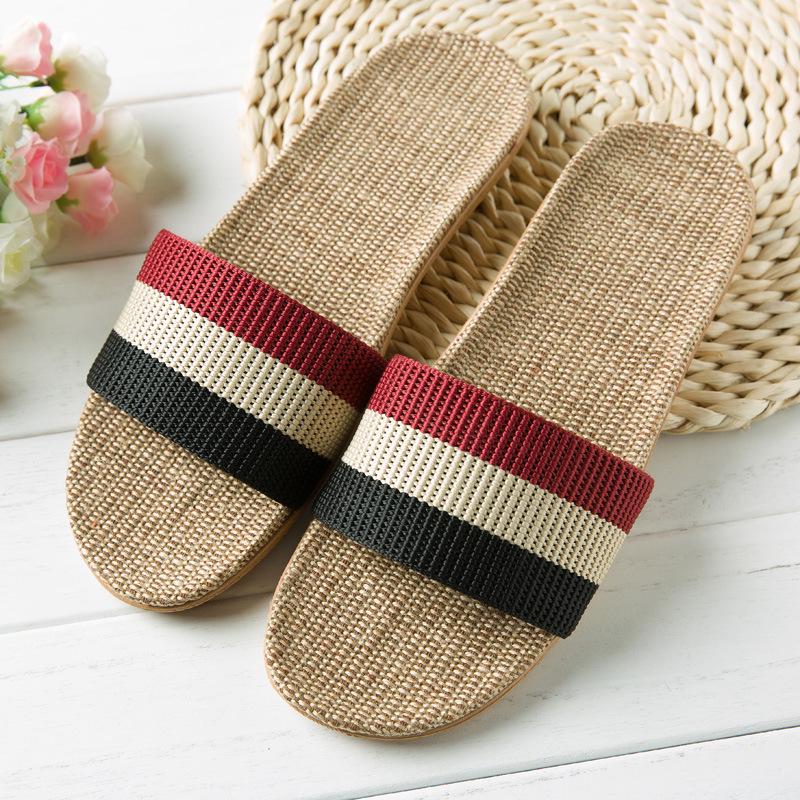 New linen slippers women's summer indoor wooden floor couple home non-slip thick bottom home cool slippers men