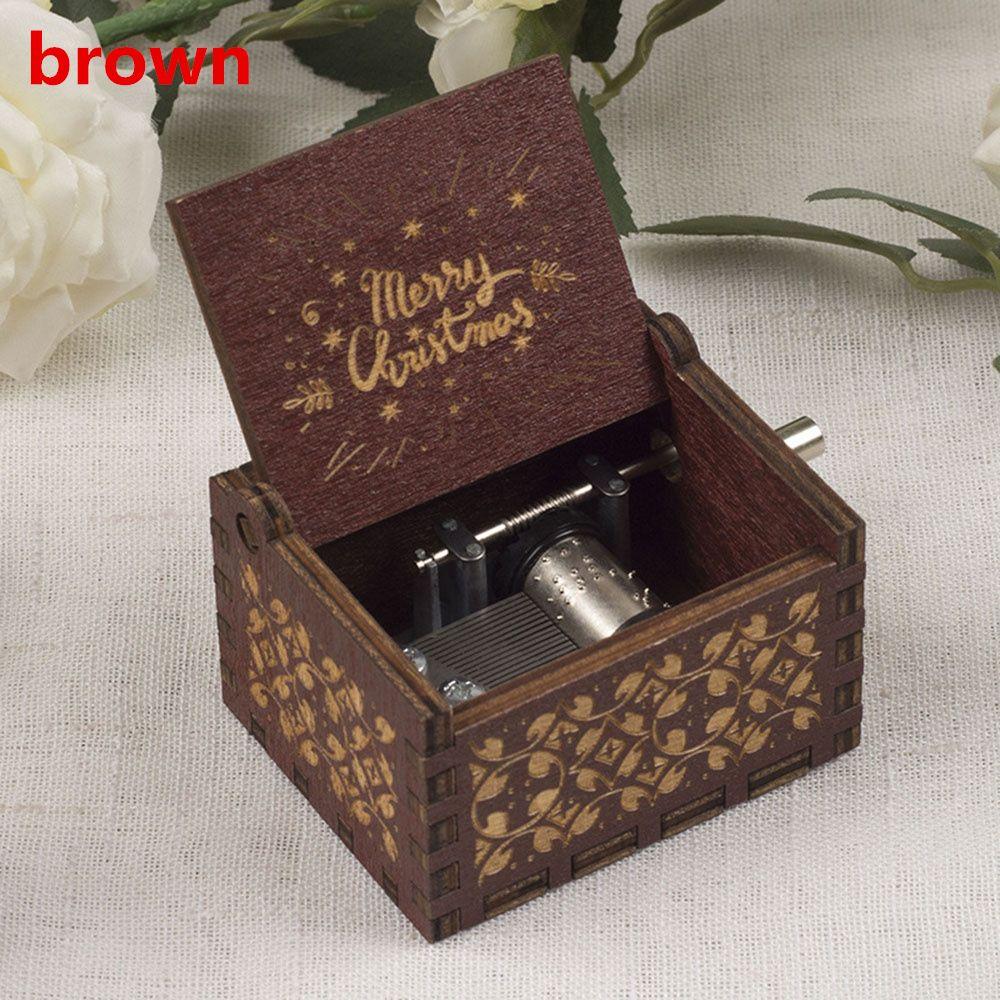 Classical New Year Wooden Music Box Merry Christmas Musical Boxes Hand Crank