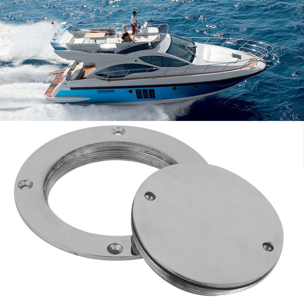 Stainless Steel Deck Plate 4in 316 Stainless Steel Deck Cover Plate with Hole Key for Yacht Marine Hardware Accessory Deck Plate