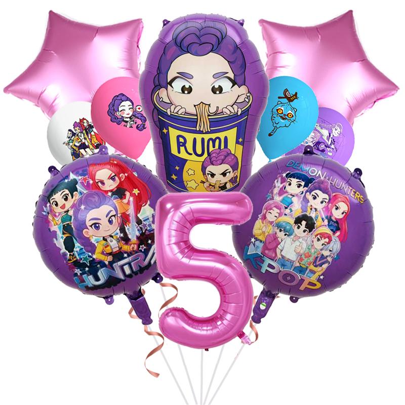 1 Set Kpop Demon Hunters Aluminum Foil Latex Balloon Children's Birthday Decoration Korean Kpop Anime Party Supplies Toy Gift