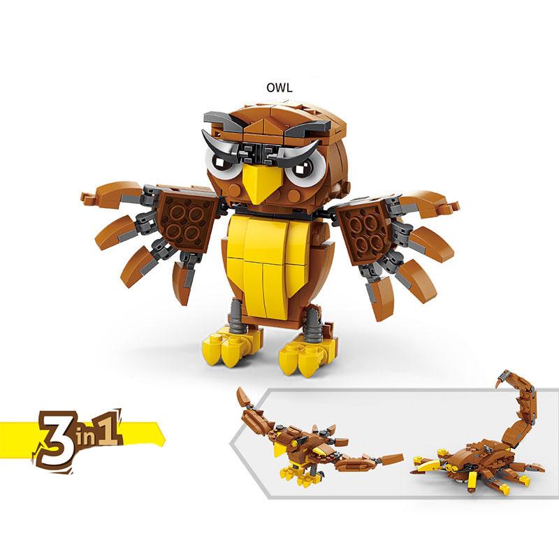 4 в 1 Тигр Меха Блок DIY 3 в 1 Деформация Животное Сова Акула Крокодил Строительный Кирпич Игрушка no box