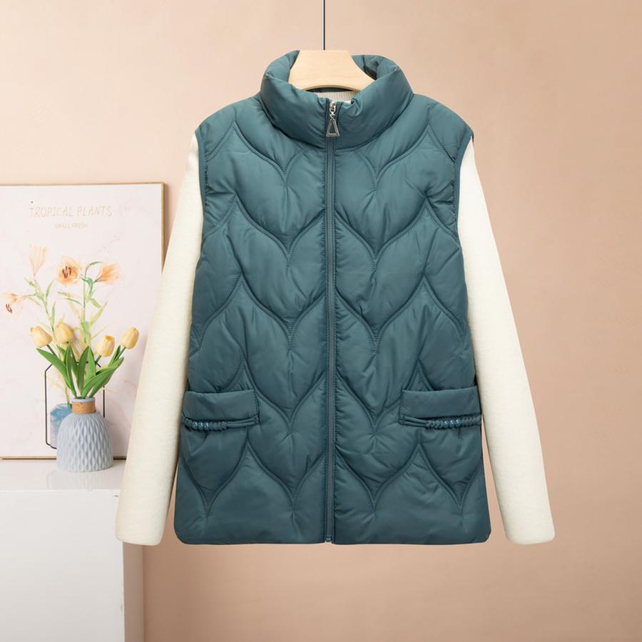 Autumn Winter New Cotton Padded Vest for Moms Plus Size Stand Collar Cotton Jacket Warm Top for Women