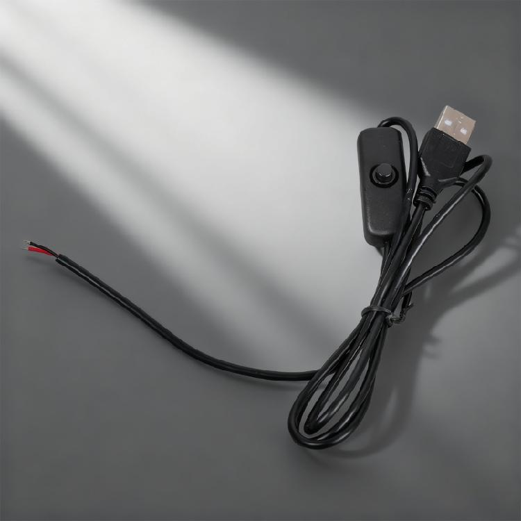 2 Pin Bare Wire USB Power Cord 22AWG Tinned Tip with Switches 5V/1A Support Cable Power Line Plastic Texture for Repair