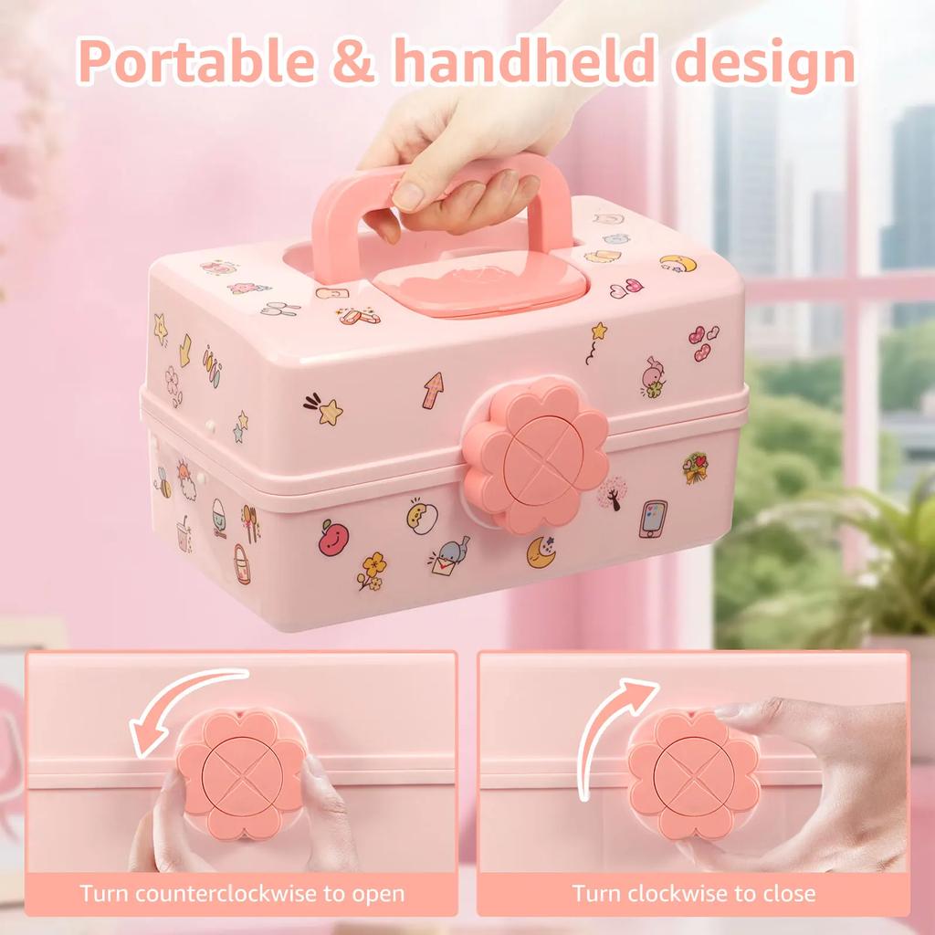 Organizzatore di Accessori per Capelli a 3 Strati Scatola Porta Pettini con Manico Chiusura a Chiave Carina Scatola Portagioielli per Bambine Scatola Portaoggetti per Giocattoli per Bambini