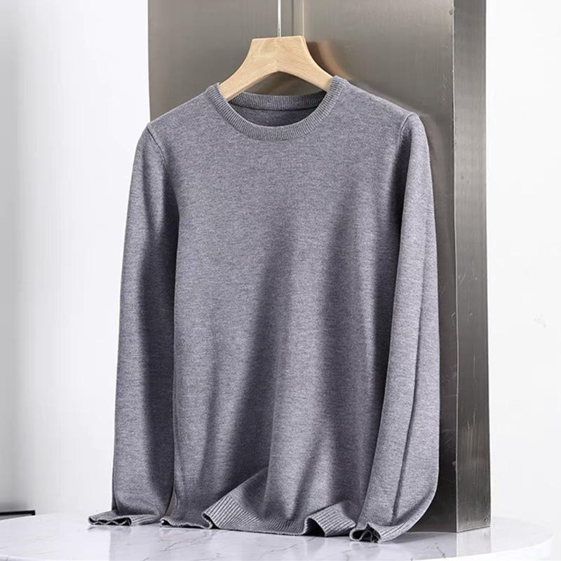 Solid Color Bottoming Shirt Casual Sweater Long Sleeve Knit Sweater Men's Round Neck Sweater Autumn Winter Large Size Loose Keep Warm Top