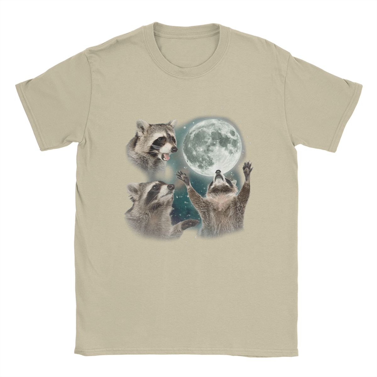 Raccoon 3 Racoons Howling At Moon T-Shirts Men Funny Weird Cursed Novelty 100% Cotton Tee Shirt Crewneck Short Sleeve T Shirts S