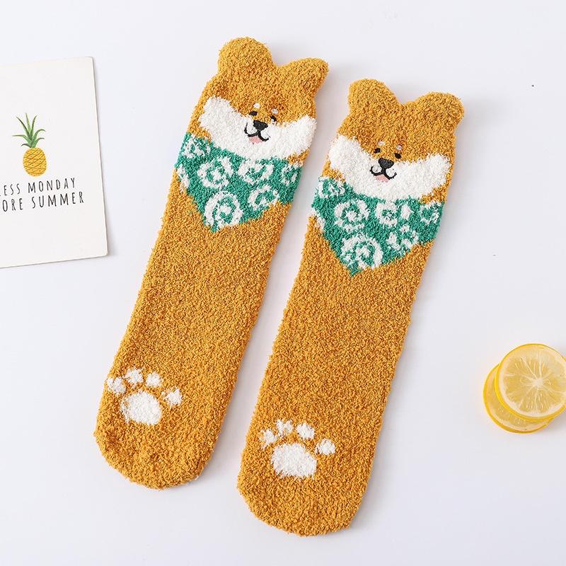 Womens Warm Cute Socks Dog Novelty Animal Socks for Girl Cartoon Casual Crew Funny Fuzzy Crew Winter Home Socks