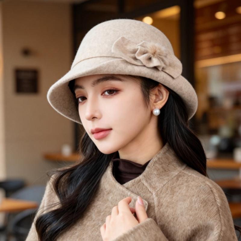 New Wool Short-brimmed Bucket Hat Women's Autumn and Winter Warm Mother Hat Elegant and Versatile In the Elderly Woolen Hat