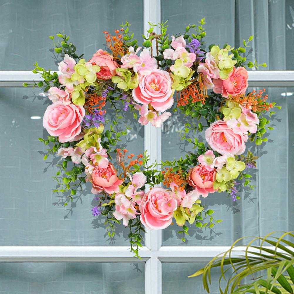 Artificial Rose Flower Garland Creative Decorative Heart-Shaped Garland Fake Floral Twig Garland Valentine Day Wedding Decor China Mainland
