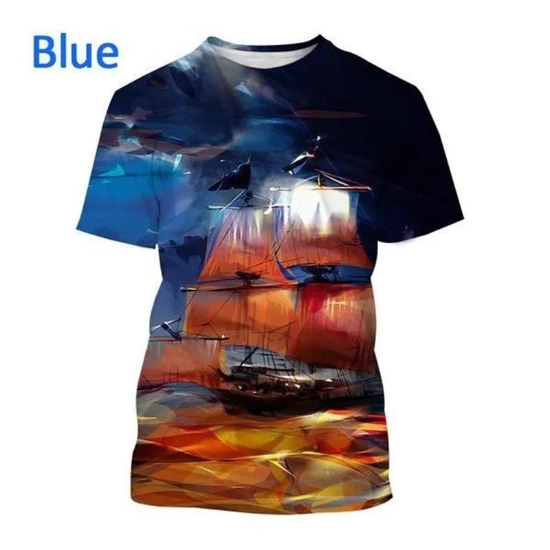 Cool 3D Pirate Ship Graphic T Shirt for Men T-shirt Womens Clothing Harajuku Fashion Streetwear Funny Kids Tee Shirts y2k Tops