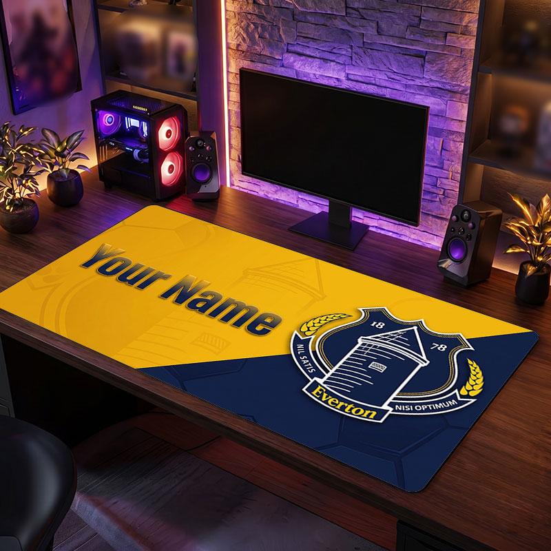 Everton FC Custom Large Mouse Pad, Personalized Name Text Print, Football Logo Non‑Slip Desk Mat Gaming Gift