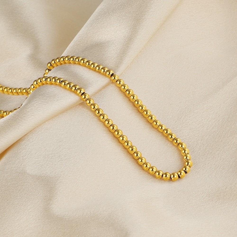 Round Gold-plated Necklace Titanium Steel Golden Hand Chain Fashion Bead Bracelet  Daily