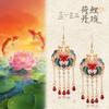 Chinese Palace Style Enamel Fish Earrings with 925 Sterling Silver, Colored Glaze, Imitation Hetian Jade Tassels